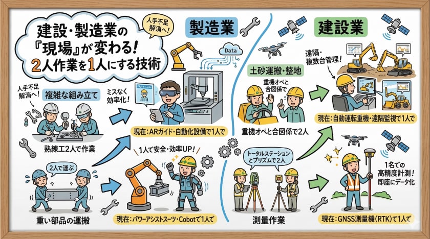建設・製造業の「現場」が変わる!2人作業を1人にする技術
