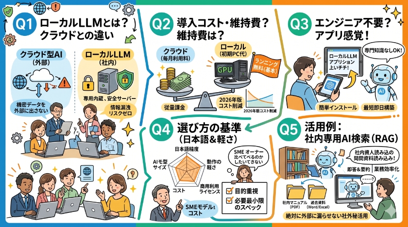 中小企業向けローカルLLM導入：2026年版 ！AI構築・コスト比較に関しての「よくある質問」