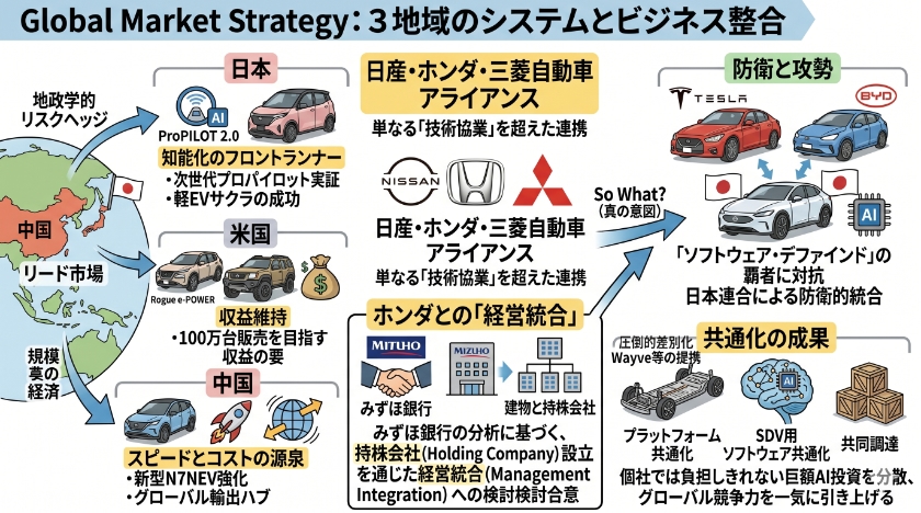 グローバル市場戦略:3極体制とホンダとの経営統合