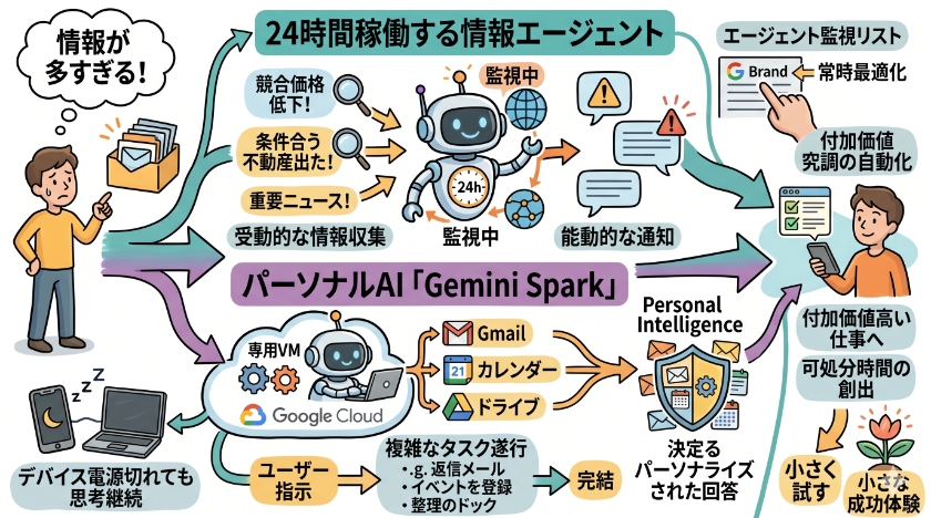 24時間稼働する情報エージェントとGemini Sparkの影響