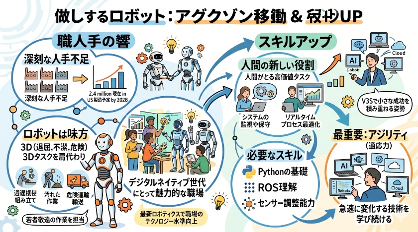 ロボットと共に働く時代：雇用への影響とスキルアップ