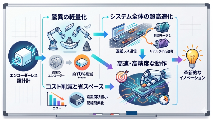 エンコーダーレス設計：驚異の軽量化と高速化の秘密