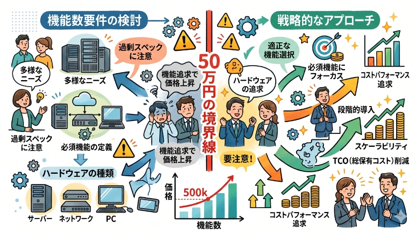 ハードウェア導入の機能数要件。50万円の境界線に注意