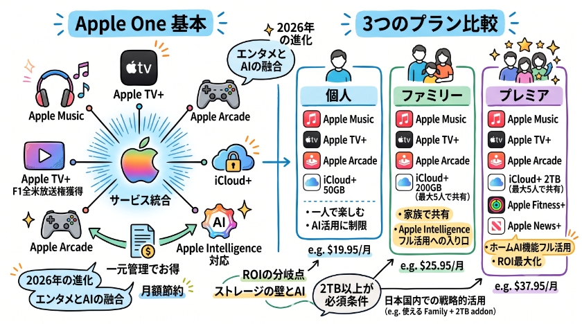 Apple Oneの基本と3つのプラン比較：2026年版