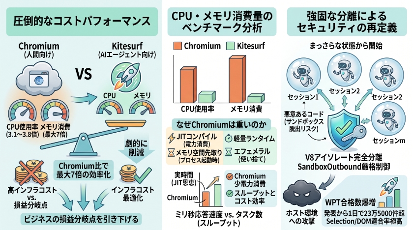 圧倒的なコストパフォーマンス：Chromium比で最大7倍の効率化