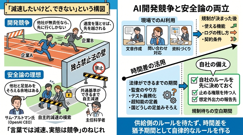 開発競争と安全論の両立を、私はこう捉えている