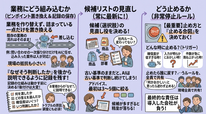 業務にどう組み込み、どう止めるか
