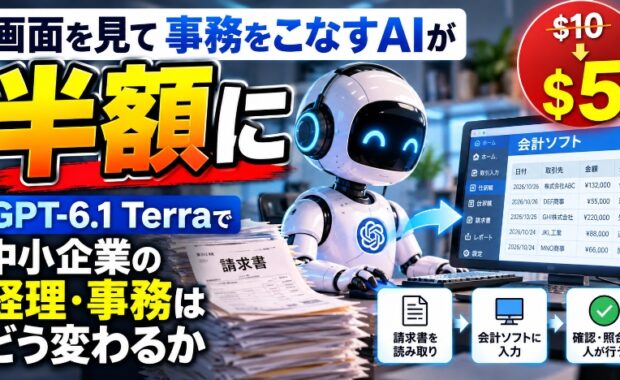 画面を見て事務をこなすAIが半額に　GPT-6.1 Terraで中小企業の経理・事務はどう変わるか？